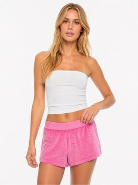 Juicy Couture Pink Velour Shorts S Rhinestone Logo Y2K Lounge Summer Casual Glam